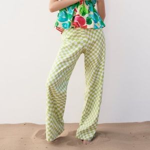 Zara Checkered Linen Blend pants